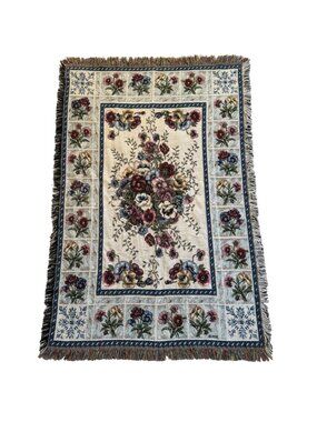 Tapestry Throw Blanket Pansies Mohawk Homes @MH Home Cozy Ivory Country Cozy USA